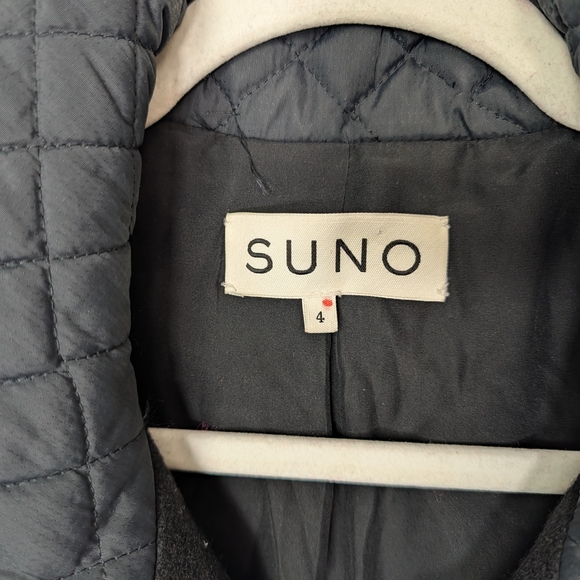 SUNO sz. 4 100% Wool 100% Silk Lined Coat Black Quilted Mixed Media Zip Front - Picture 9 of 13
